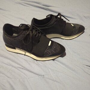 Balenciaga black and glitter race runner sneakers